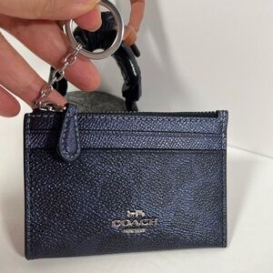 NWT Coach Mini Skinny Id Case In Signature Canvas CCS50 Navy Blue